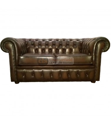 Chesterfield Genuine Leather Antique Brown Two Seater Sofa