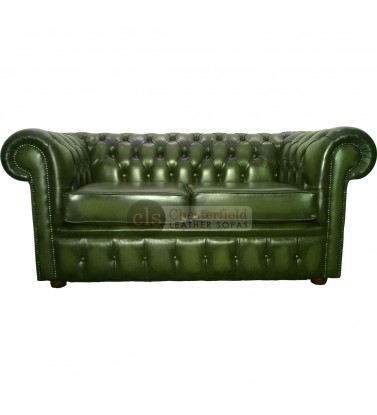 Chesterfield Genuine Leather Antique Green Two Seater Sofa