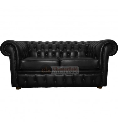 Chesterfield Genuine Leather Black Two Seater Sofa