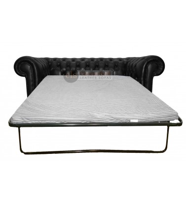Chesterfield Genuine Leather Black Two Seater Sofa Bed