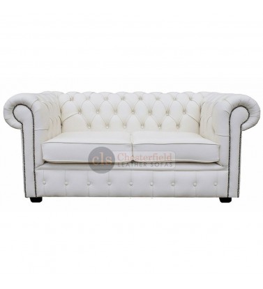 Chesterfield Genuine Leather White Two Seater Sofa