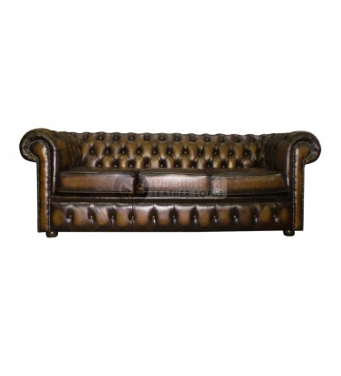 Chesterfield Genuine Leather Antique Brown Three Seater Sofa