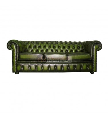 Chesterfield Genuine Leather Antique Green Three Seater Sofa