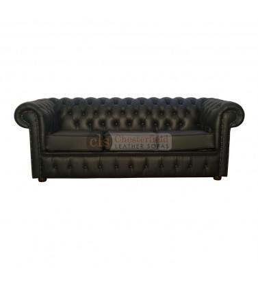 Chesterfield Genuine Leather Black Three Seater Sofa