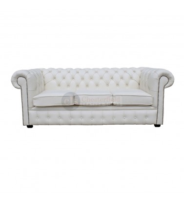 Chesterfield Genuine Leather White Three Seater Sofa
