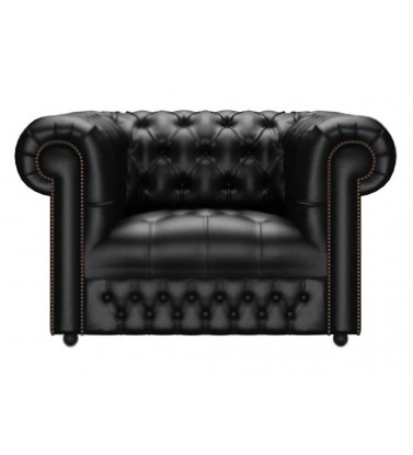 Chesterfield Button Seat Genuine Leather Shelly Black Armchair
