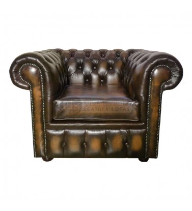 Chesterfield Genuine Leather Antique Brown Club Chair