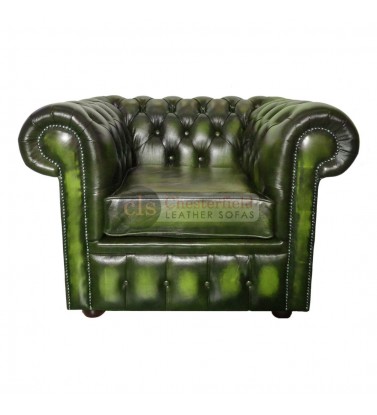 Chesterfield Genuine Leather Antique Green Club Chair