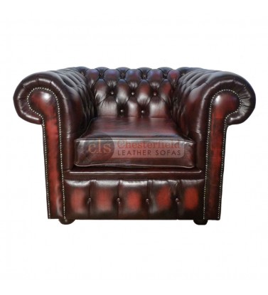 Chesterfield Genuine Leather Antique Oxblood Red Club Chair