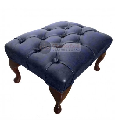 Chesterfield Antique Blue Genuine Leather Footstool