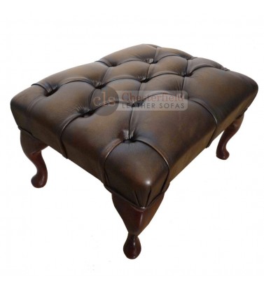 Chesterfield Antique Brown Genuine Leather Footstool