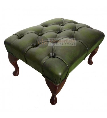 Chesterfield Antique Green Genuine Leather Footstool