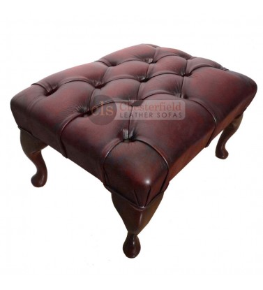 Chesterfield Antique Oxblood Red Genuine Leather Footstool