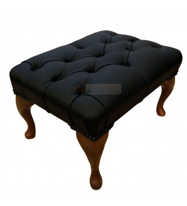 Chesterfield Black Genuine Leather Footstool