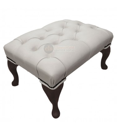 Chesterfield White Genuine Leather Footstool