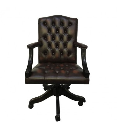 Chesterfield Genuine Leather Gainsborough Swivel Office Chair Antique Brown