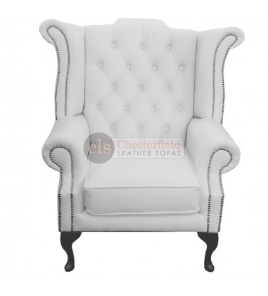 Chesterfield Genuine Leather White Queen Anne Armchair