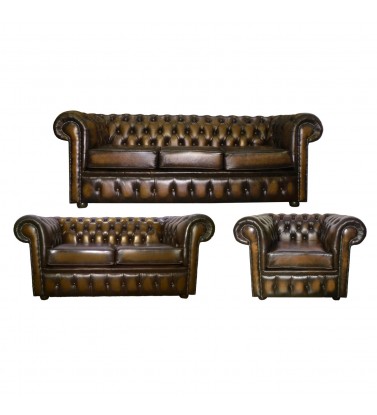 Chesterfield Genuine Leather Three and Two Seater Sofa and Club Chair Suite