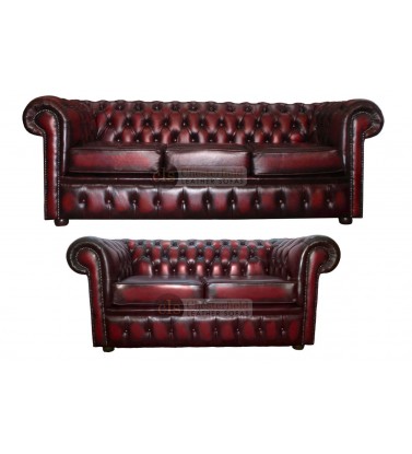 Chesterfield Genuine Leather Three and Two Seater Sofas