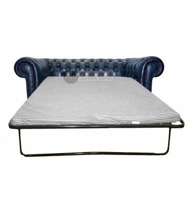 Chesterfield Genuine Leather Antique Blue Two Seater Sofa Bed